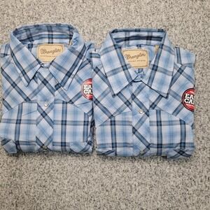 Wrangler Western Shirt Mens Medium Blue Plaid Short Sleeve Snap Front‎ NWT